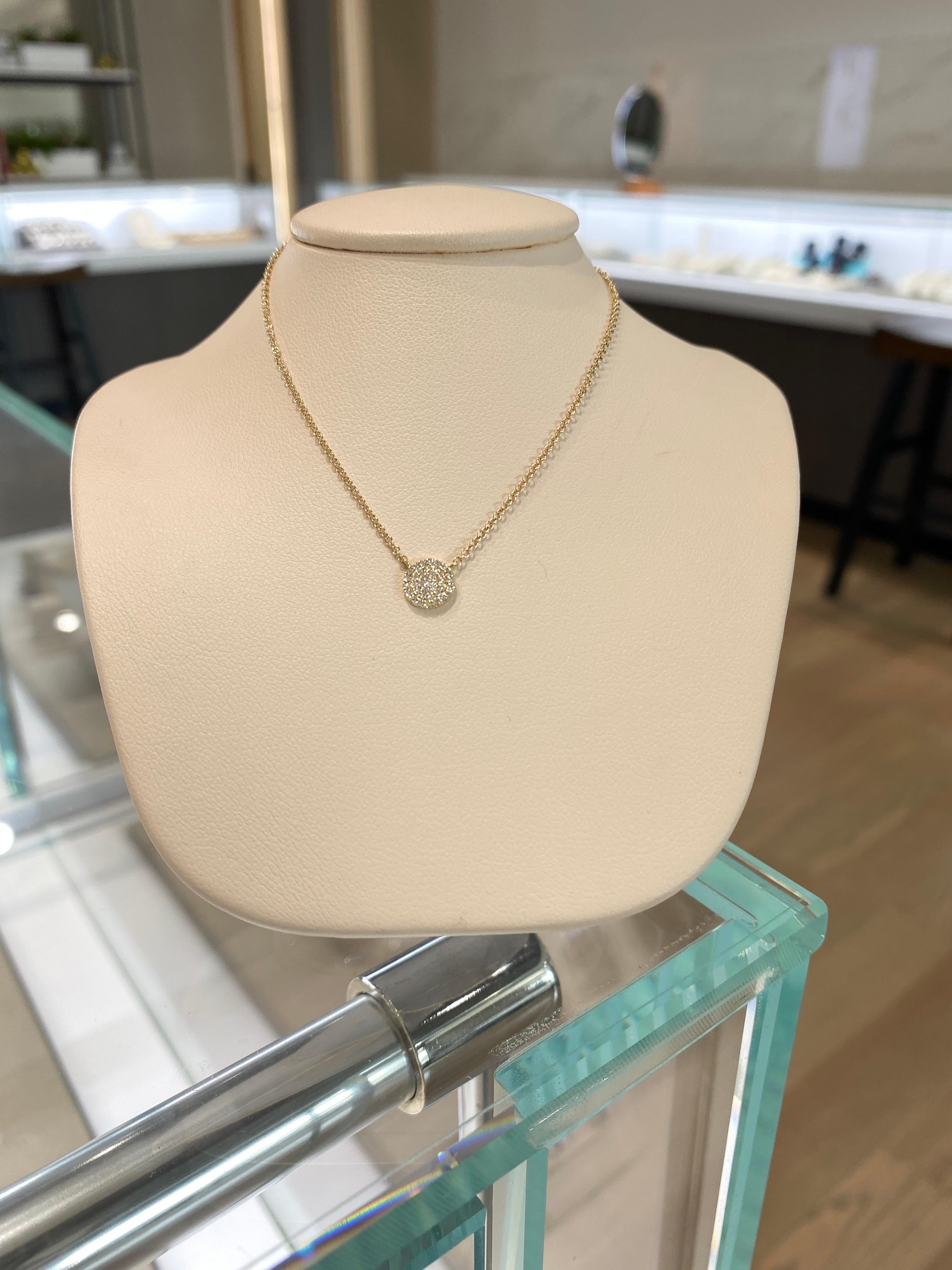 14 Karat Gelbgold 0,10 Karat Gesamtgewicht Pavé-Diamant-Scheiben-Halskette im Zustand „Neu“ im Angebot in Houston, TX