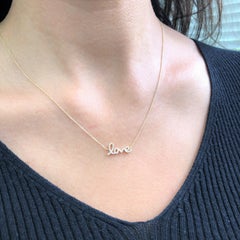 14 Karat Yellow Gold 0.11 Carat Diamond Script Love Necklace