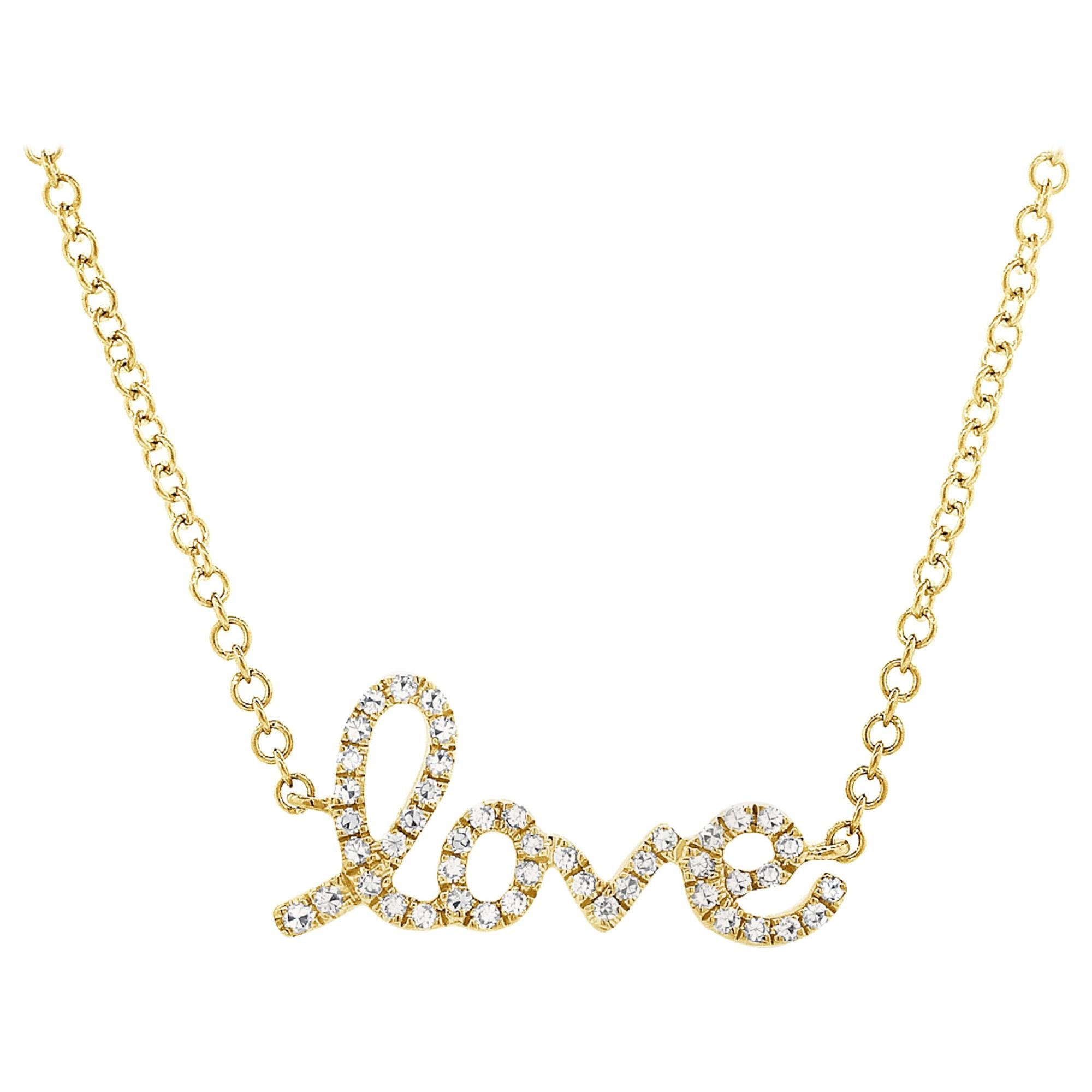 Collier en or jaune 14 carats 0,11 carat Diamond Script Love