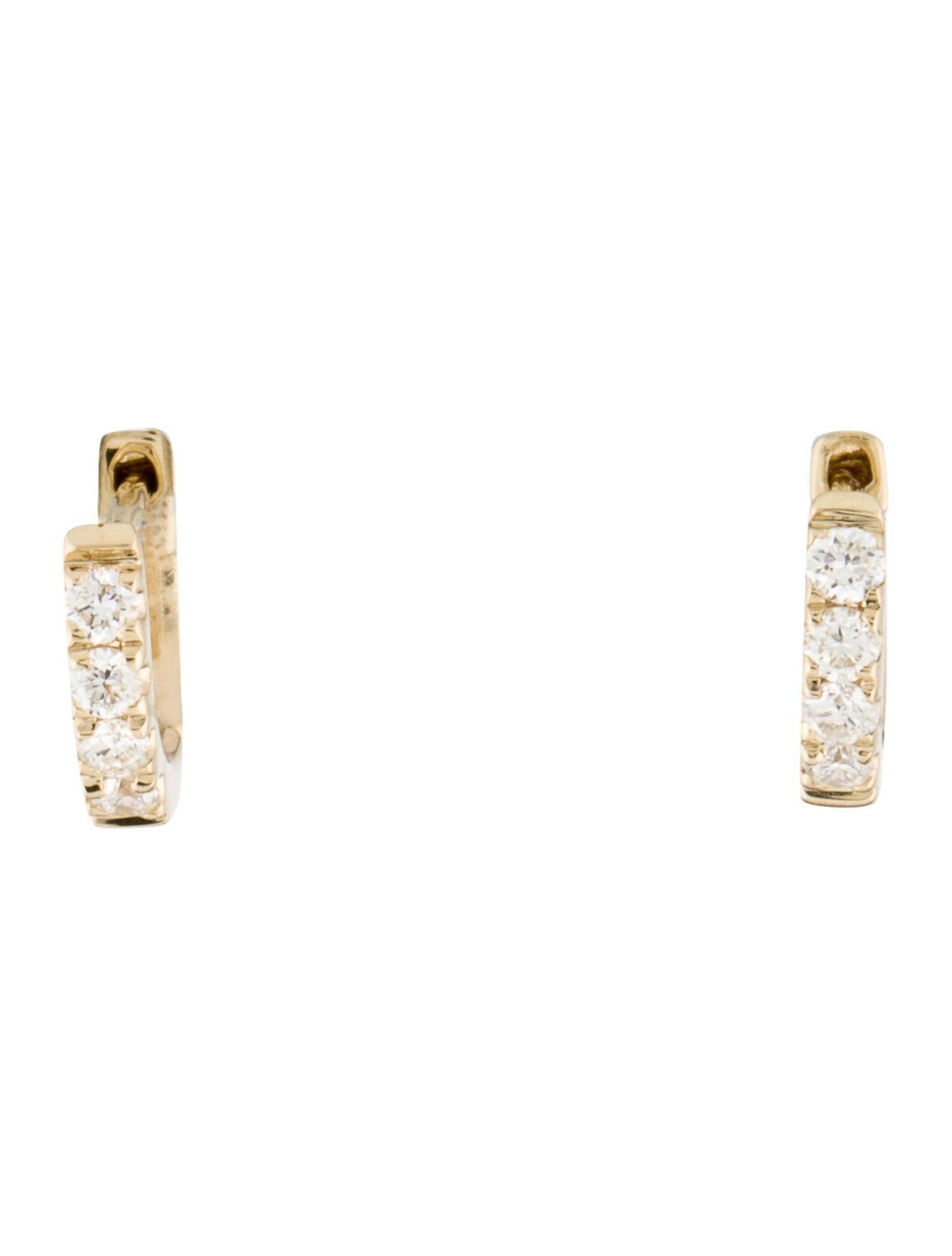 Women's or Men's 14 Karat Yellow Gold 0.12 Carat Diamond Huggie Hoop Earrings For Sale