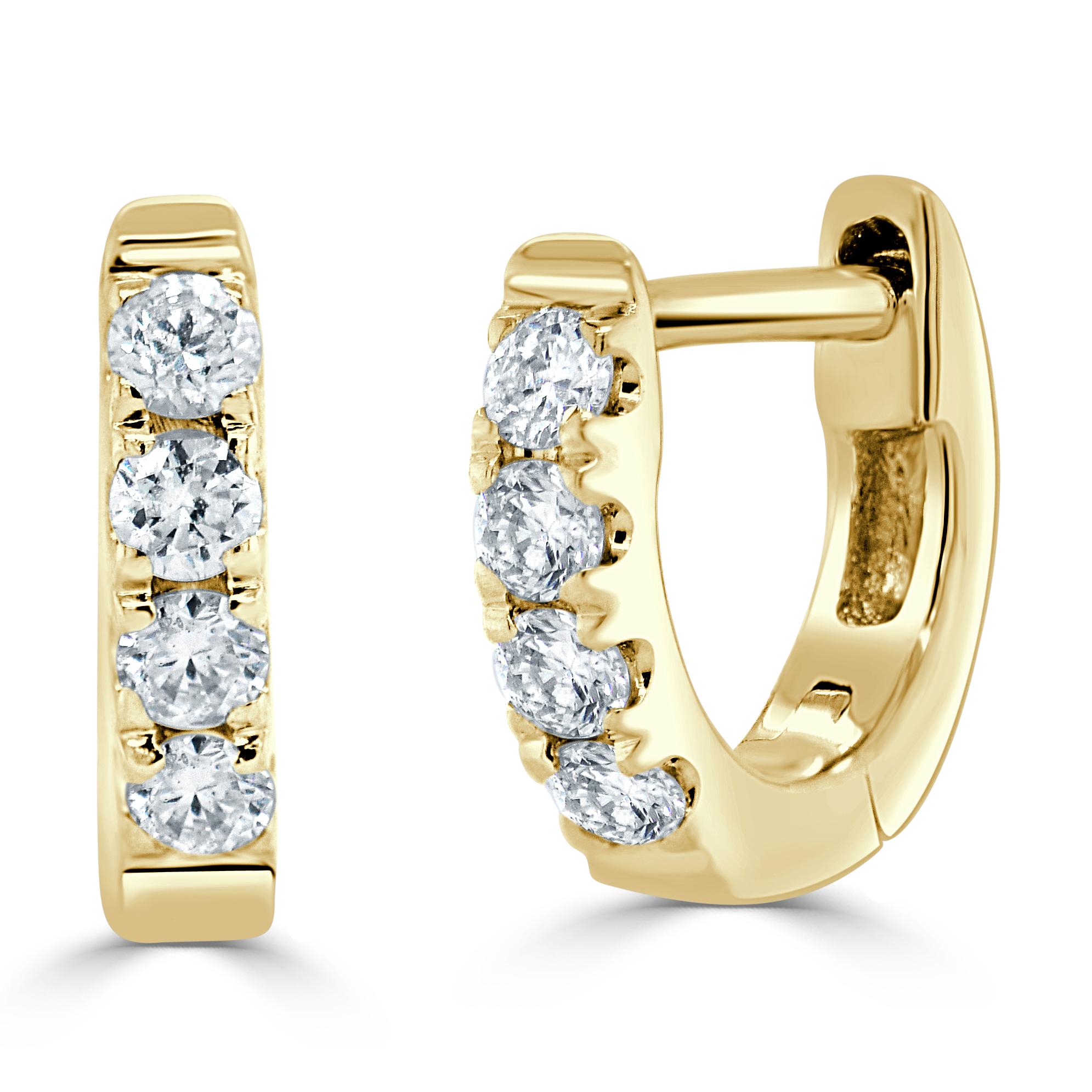 14 Karat Yellow Gold 0.12 Carat Diamond Huggie Hoop Earrings