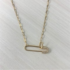 14 Karat Yellow Gold 0.12 Carat Diamond Safety Pin Necklace