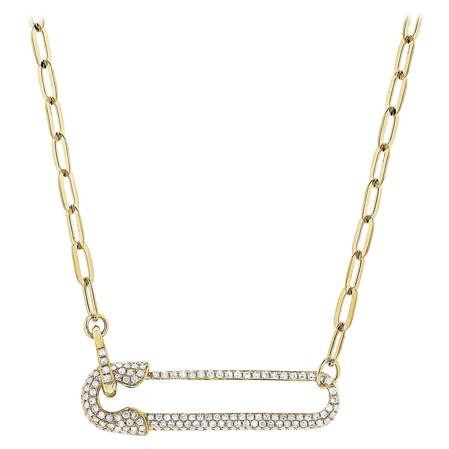 14 Karat Gelbgold 0,12 Karat Diamant Sicherheitsnadel-Halskette im Angebot