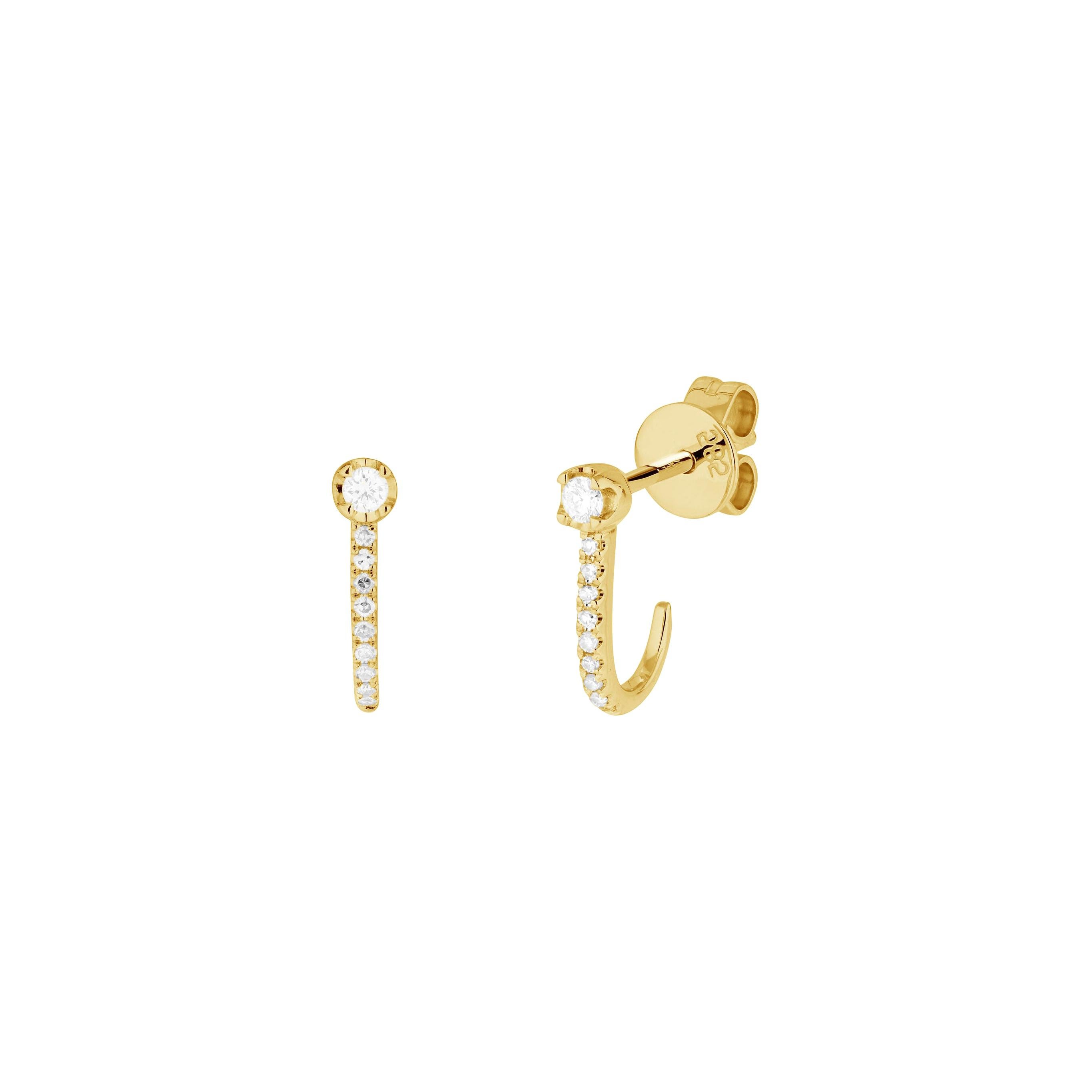 14 Karat Yellow Gold 0.12 Carat Round Diamond Hook Earrings For Sale
