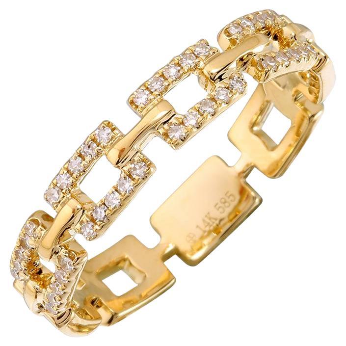 14 Karat Yellow Gold 0.12 Carat Total Weight Round Diamond Link Ring For Sale