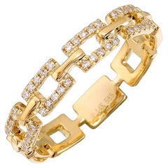 14 Karat Yellow Gold 0.12 Carat Total Weight Round Diamond Link Ring
