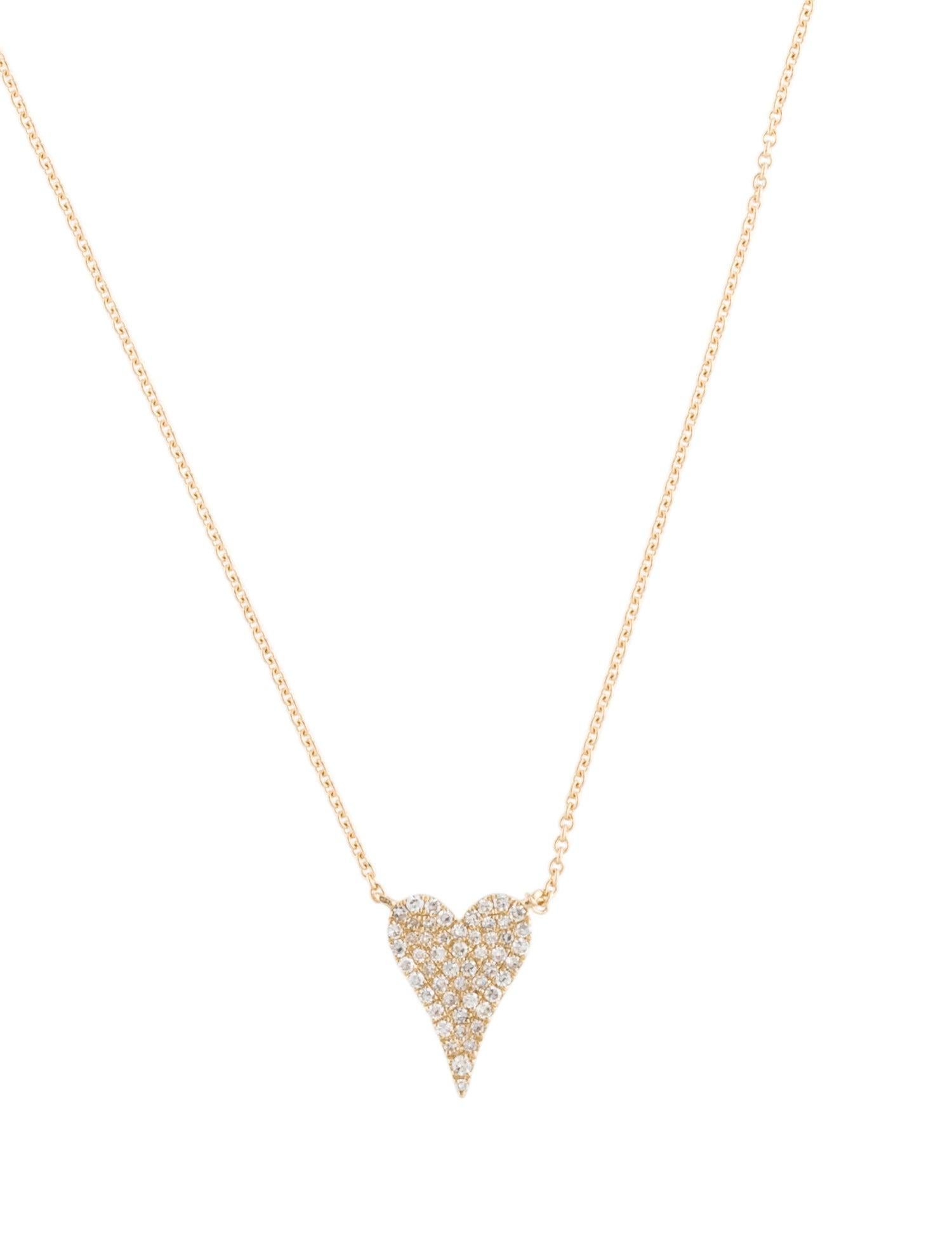 14 Karat Yellow Gold 0.13 Carat Diamond Heart Pendant Necklace For Sale 1