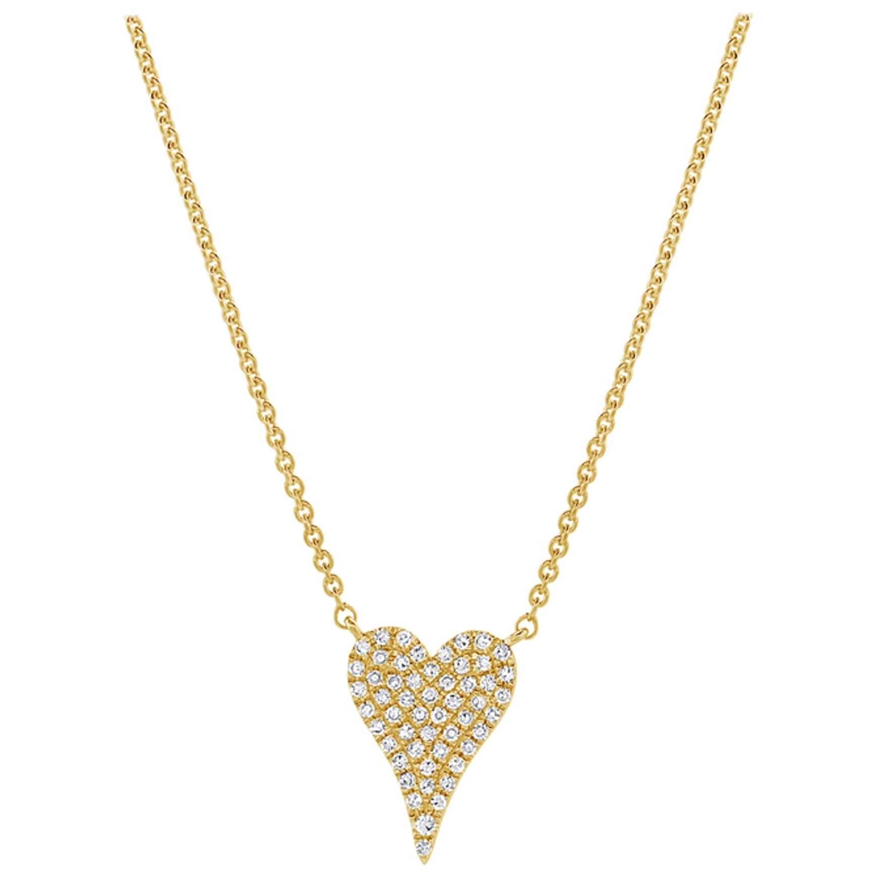 14 Karat Yellow Gold 0.13 Carat Diamond Heart Pendant Necklace For Sale