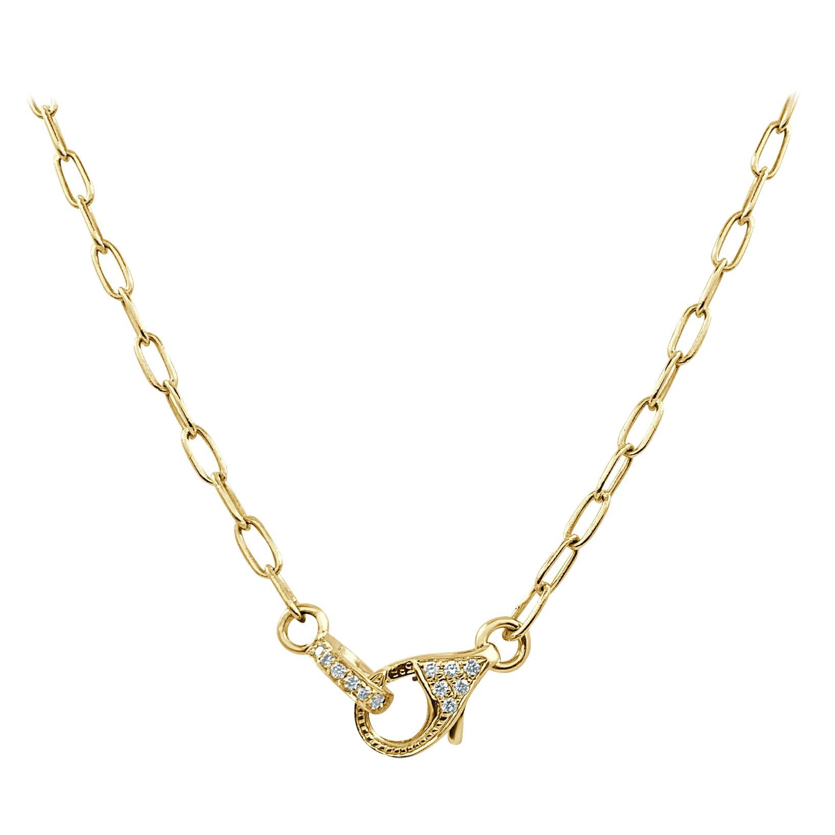 14 Karat Yellow Gold 0.13 Carat Diamond Lobster Claw Link Chain Necklace For Sale
