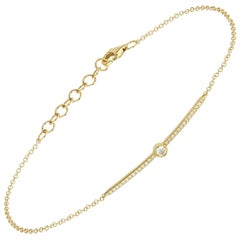 14 Karat Yellow Gold 0.135 Carat Round Diamond Dotted Bar Chain Bracelet