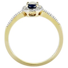 14 Karat Yellow Gold 0.14 Carat Diamond and Sapphire Small Oval Ring