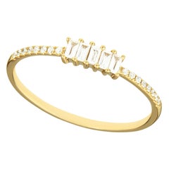 14 Karat Yellow Gold 0.145 Carat Round and Baguette Diamond Band Ring
