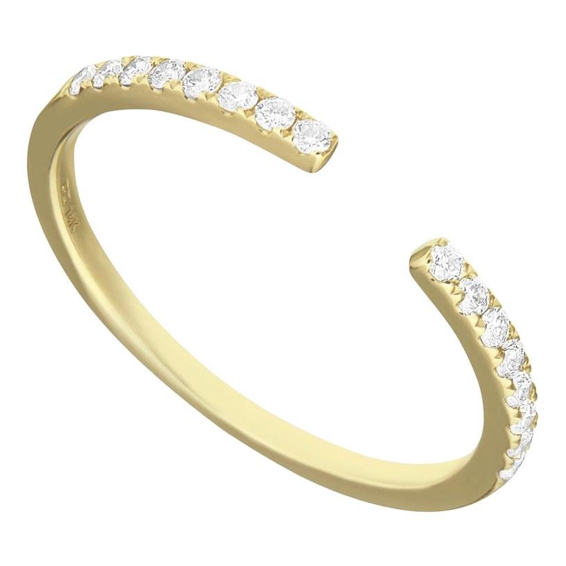 For Sale:  14 Karat Yellow Gold 0.155 Carat Round Diamond Open Band Ring