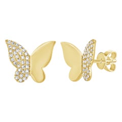Clous d'oreilles papillon en or jaune 14 carats et diamants 0,17 carat