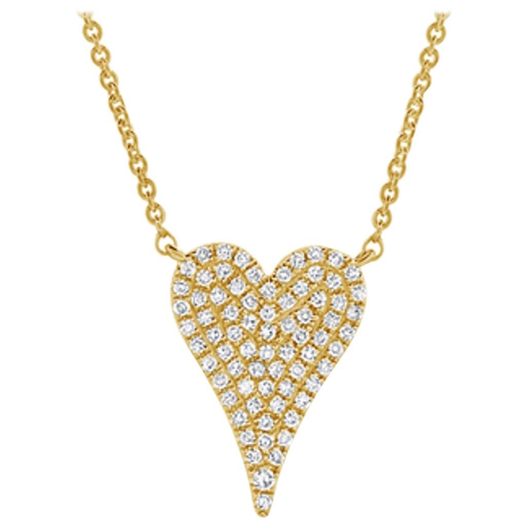 14 Karat Yellow Gold 0.17 Carat Diamond Pave Heart Necklace For Sale