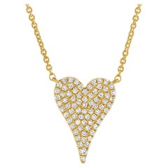 14 Karat Yellow Gold 0.17 Carat Diamond Pave Heart Necklace