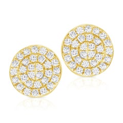 14 Karat Yellow Gold 0.18 Carat Diamond Pave Disc Stud Earrings