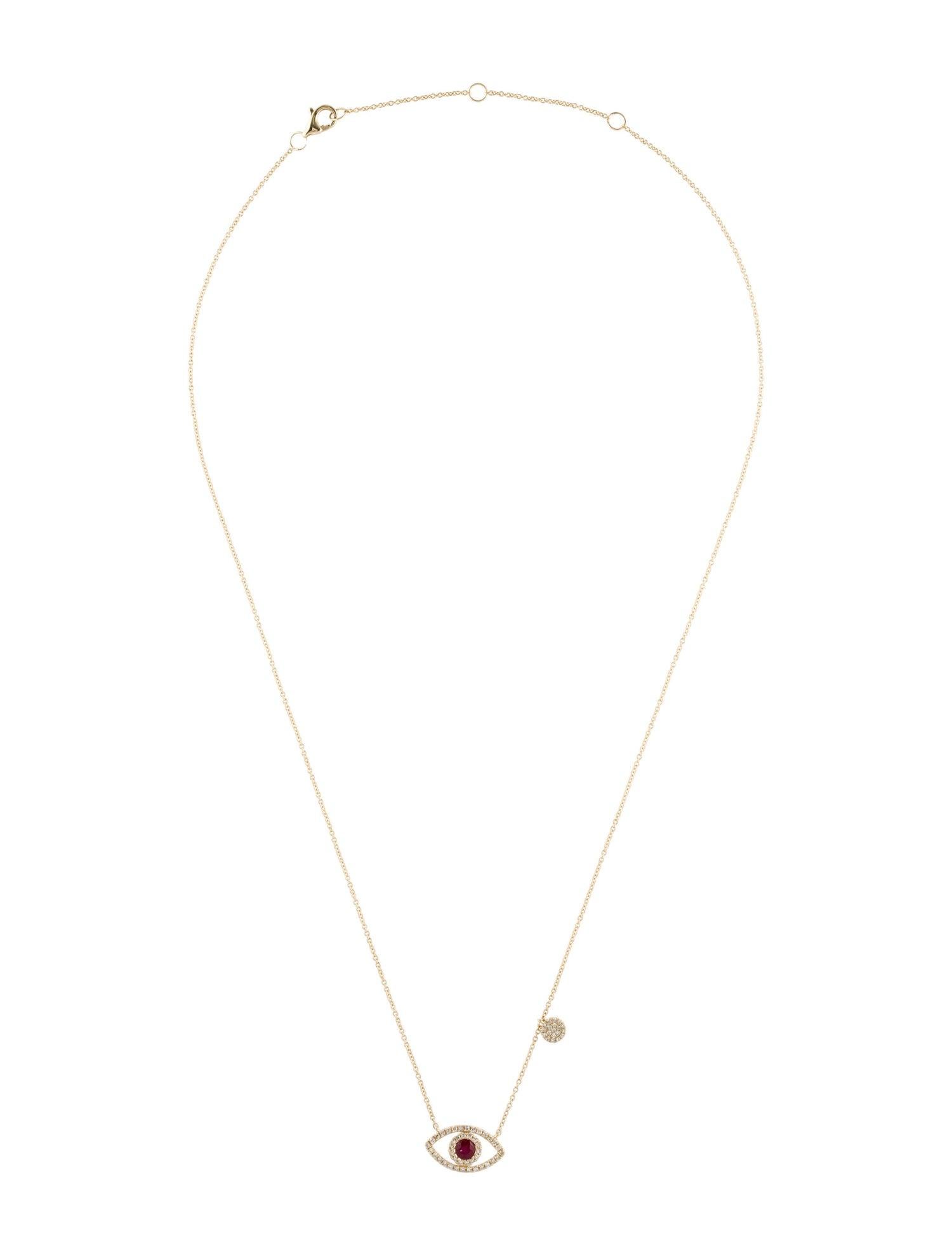 Collier Evil Eye en or jaune 14 carats, diamants de 0,18 carat et rubis Pour femmes en vente