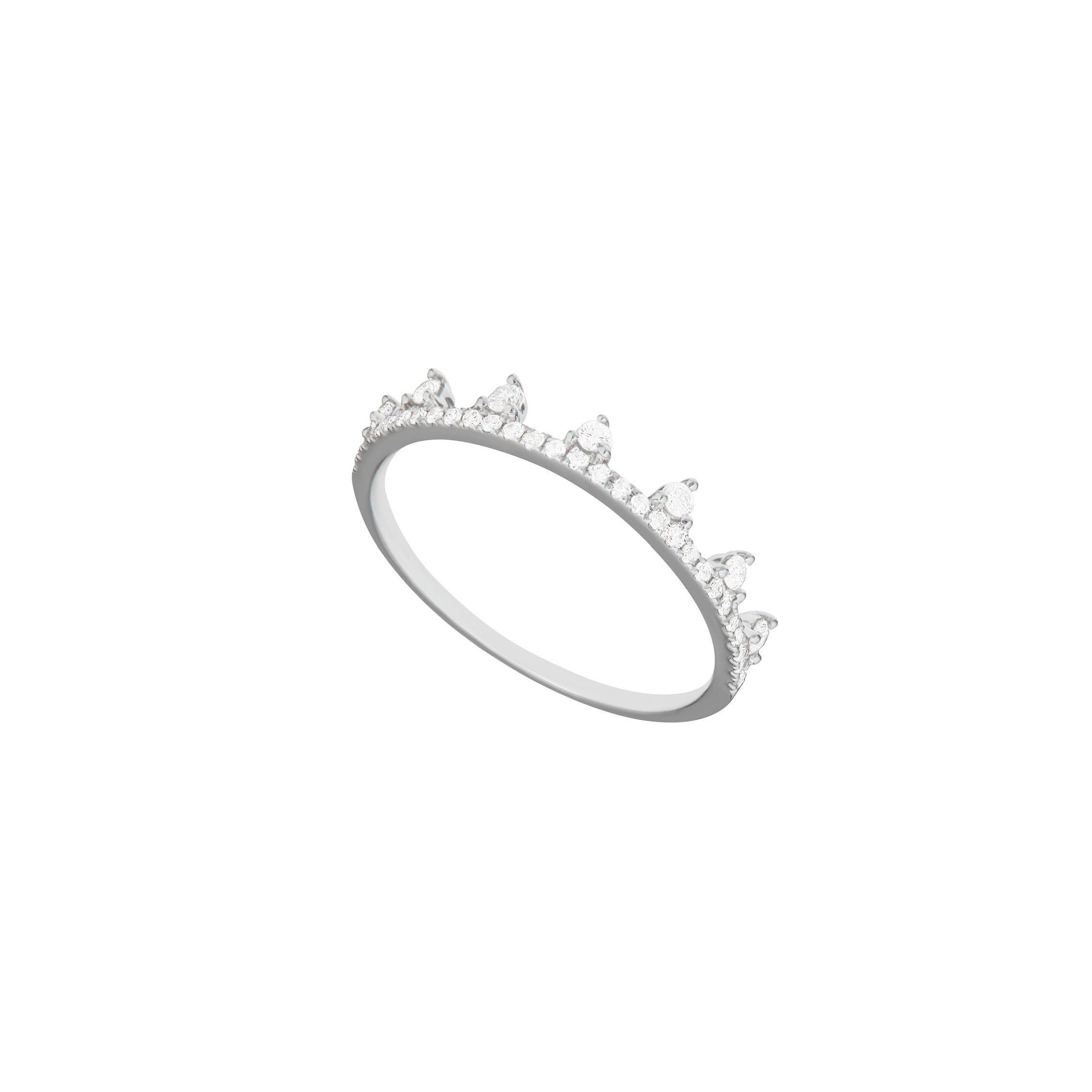 For Sale:  14 Karat Yellow Gold 0.19 Carat Round Diamond Dotted Tiara Style Ring 4