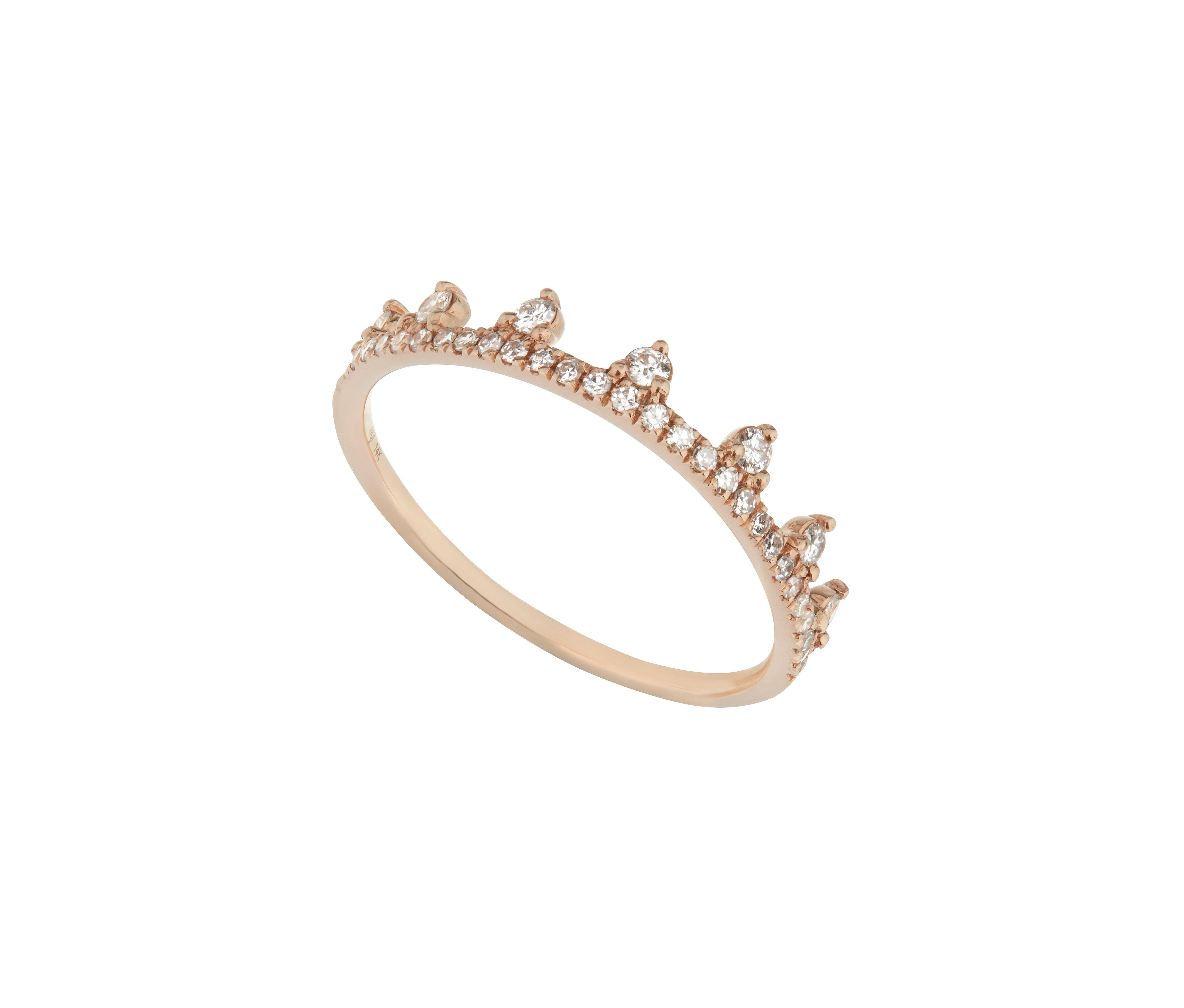 For Sale:  14 Karat Yellow Gold 0.19 Carat Round Diamond Dotted Tiara Style Ring 5