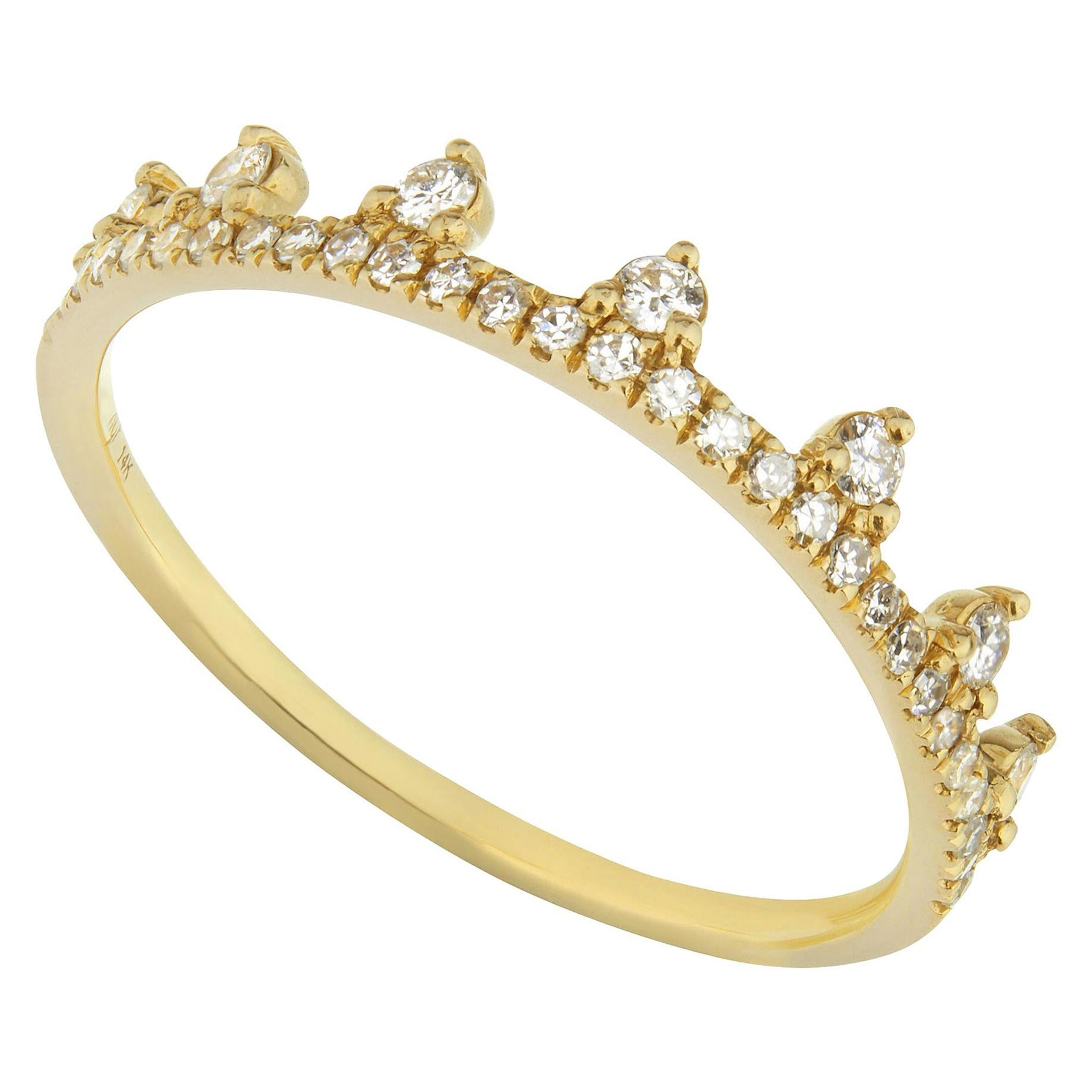 For Sale:  14 Karat Yellow Gold 0.19 Carat Round Diamond Dotted Tiara Style Ring