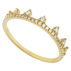 14 Karat Yellow Gold 0.19 Carat Round Diamond Dotted Tiara Style Ring
