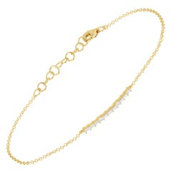 14 Karat Yellow Gold 0.20 Carat Baguette and Round Diamond Bar Chain Bracelet