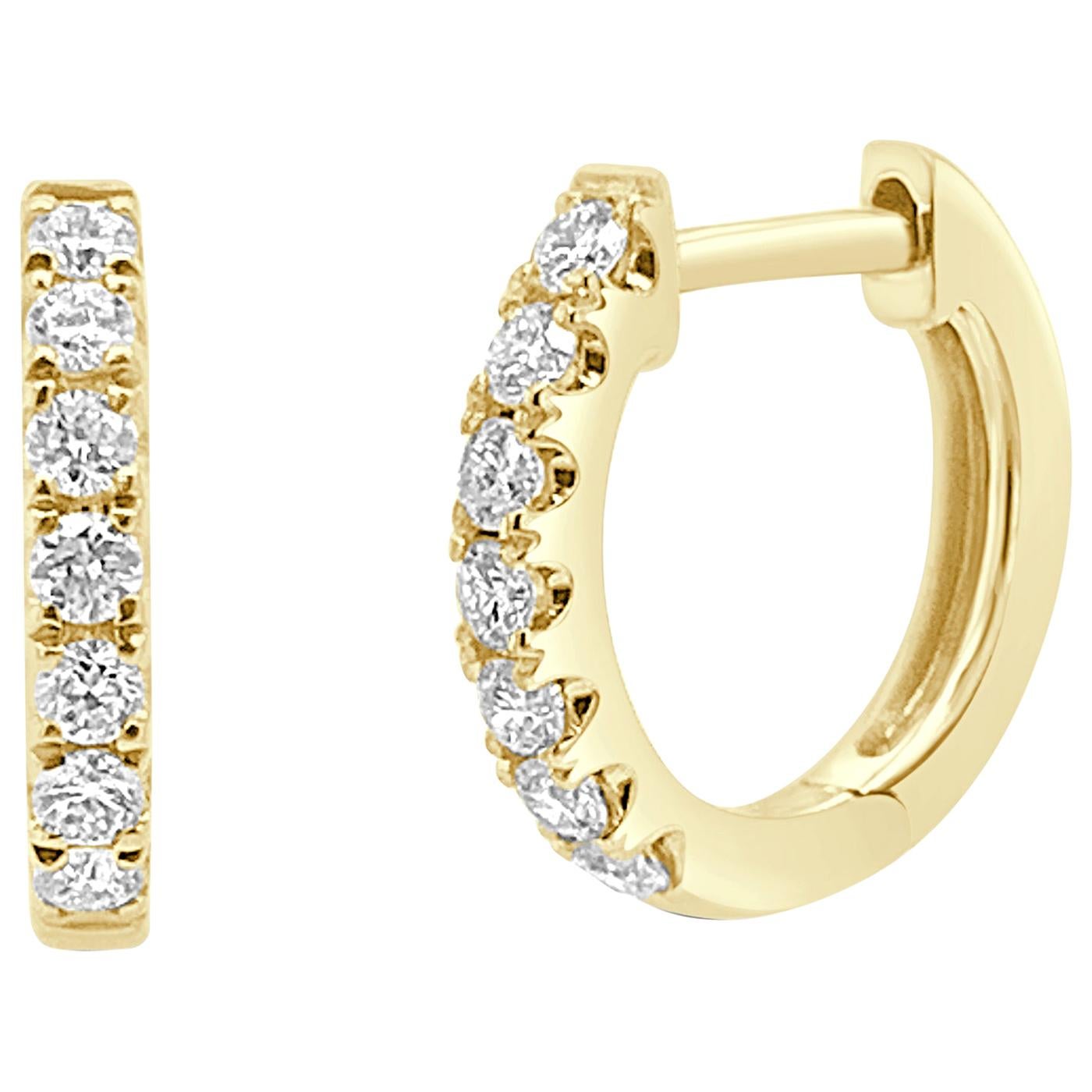 14 Karat Yellow Gold 0.20 Carat Diamond Huggie Earrings