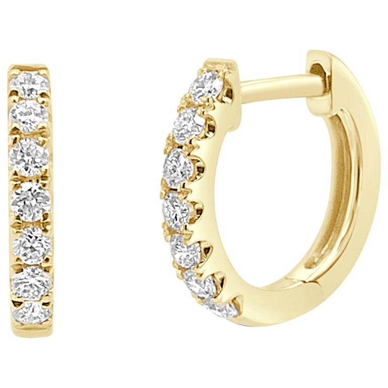 14 Karat Yellow Gold 0.20 Carat Diamond Huggie Earrings For Sale at 1stDibs