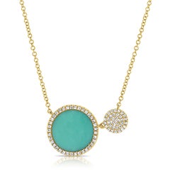 Halskette mit Anhänger, 14 Karat Gelbgold 0,22 Karat Diamant und Türkis