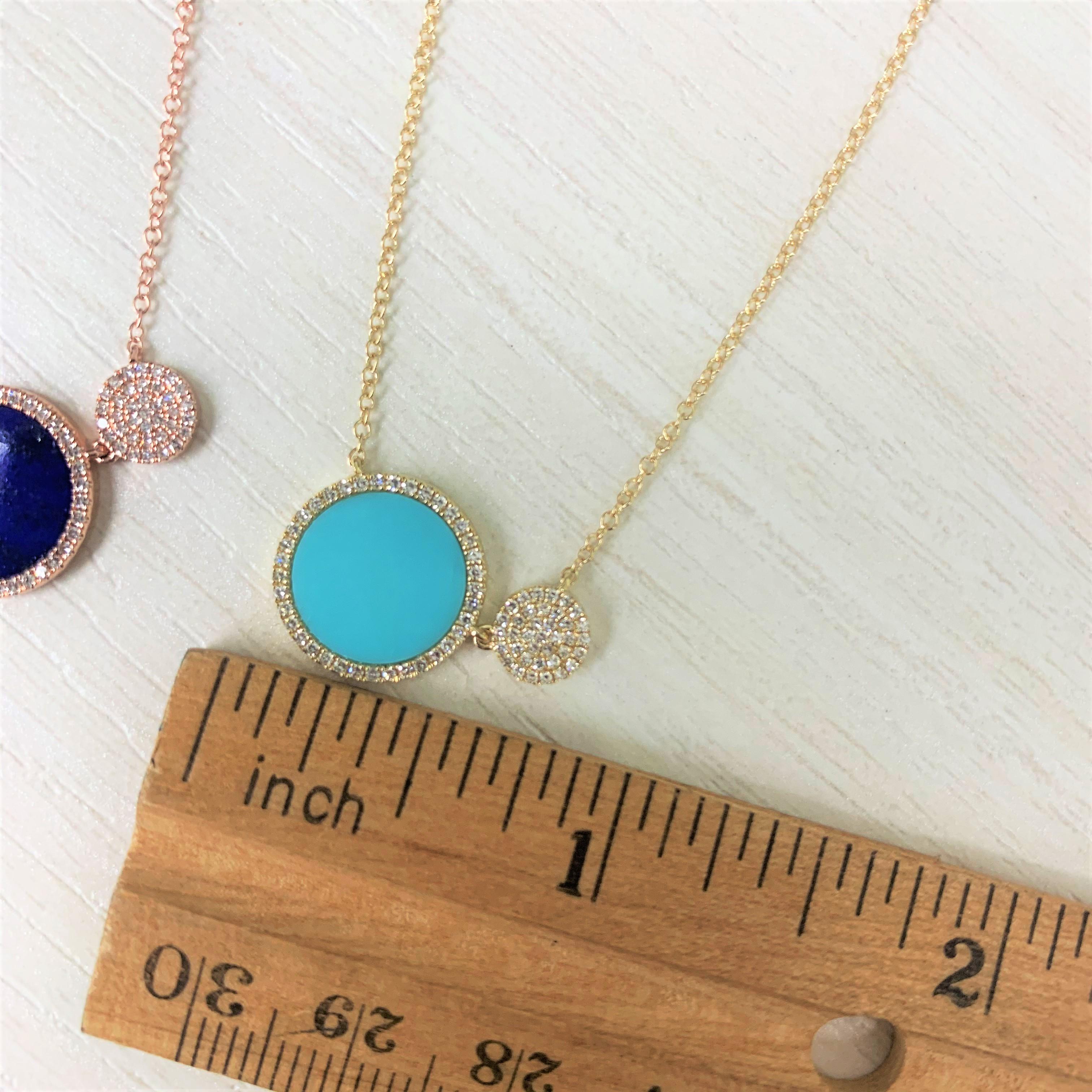 14 Karat Yellow Gold 0.22 Carat Diamond and Turquoise Pendant Necklace In New Condition For Sale In Great neck, NY