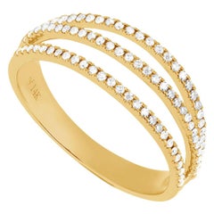 14 Karat Yellow Gold 0.23 Carat Round Diamond Triple Line Band Ring