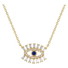 Collana Evil Eye in oro giallo 14 carati con diamanti e zaffiri da 0,24 carati