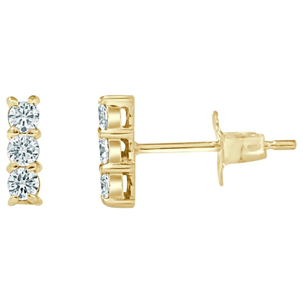 14 Karat Yellow Gold 0.24 Carat Diamond Bar Stud Earrings For Sale