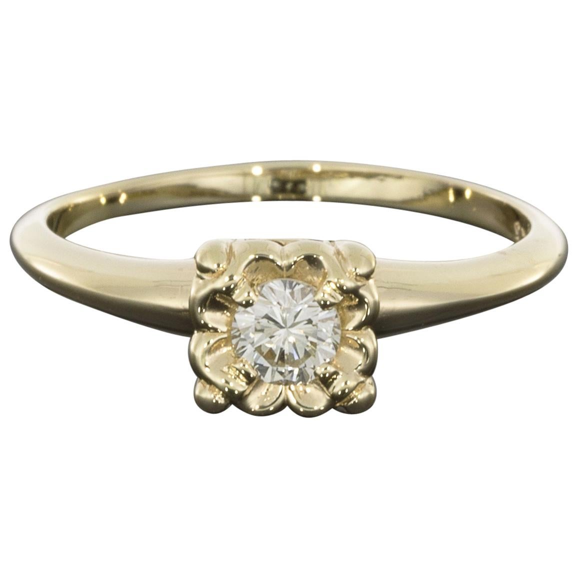 14 Karat Yellow Gold 0.25 Carat Round Diamond Solitaire Engagement Ring