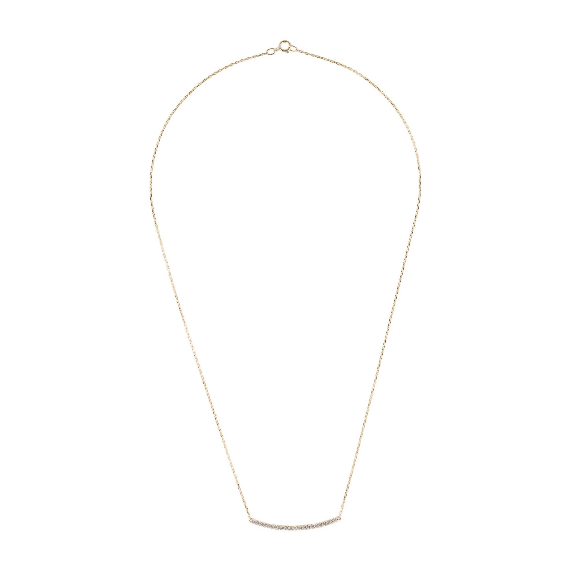 Women's 14 Karat Yellow Gold 0.26 Carat Diamond Curved Bar Necklace For Sale