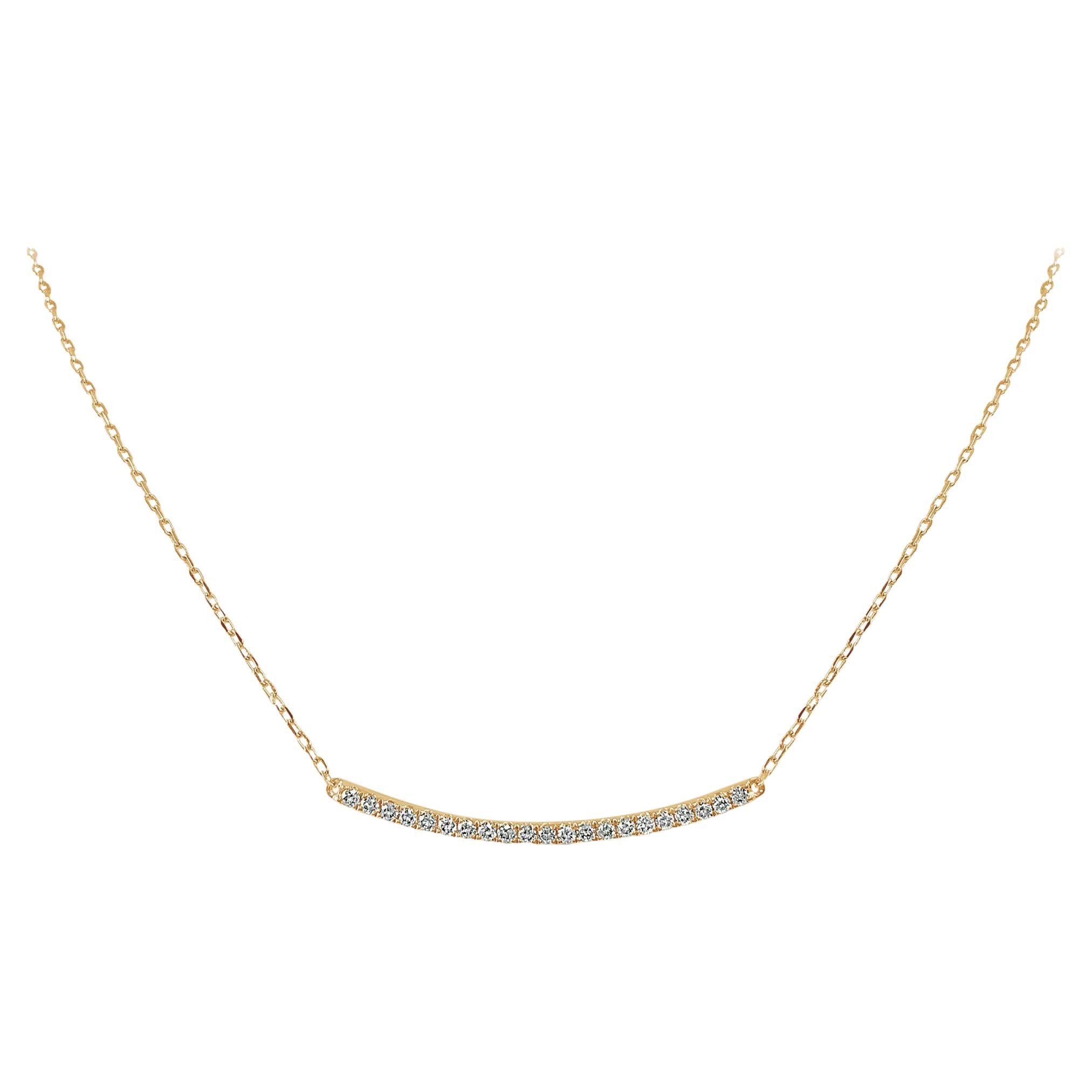 14 Karat Yellow Gold 0.26 Carat Diamond Curved Bar Necklace For Sale