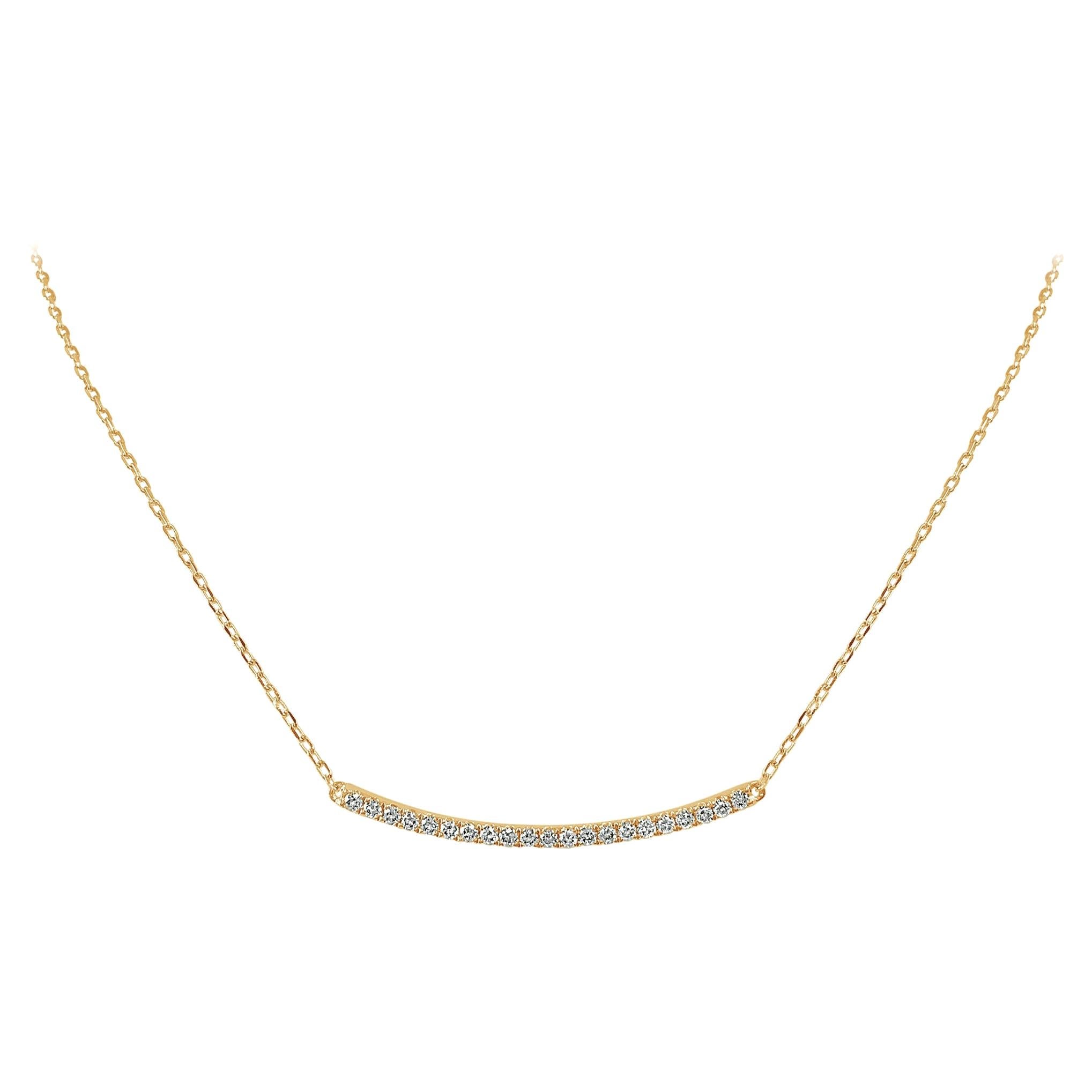 14 Karat Yellow Gold 0.26 Carat Diamond Curved Bar Necklace For Sale