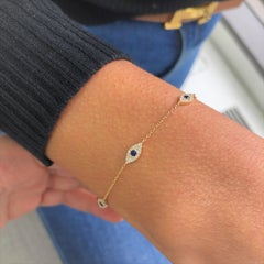 Oro giallo 14 carati 0,26 carati Diamante Zaffiro Bracciale Malocchio