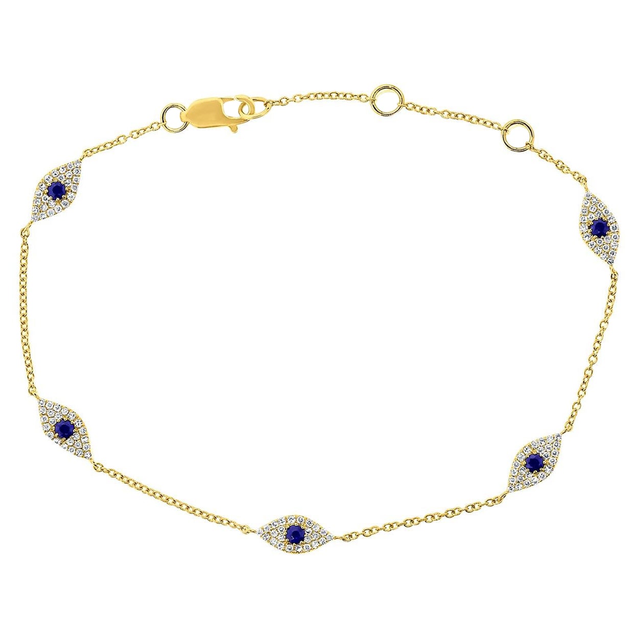 Bracelet Evil Eye en or jaune 14 carats avec diamants et saphirs de 0,26 carat