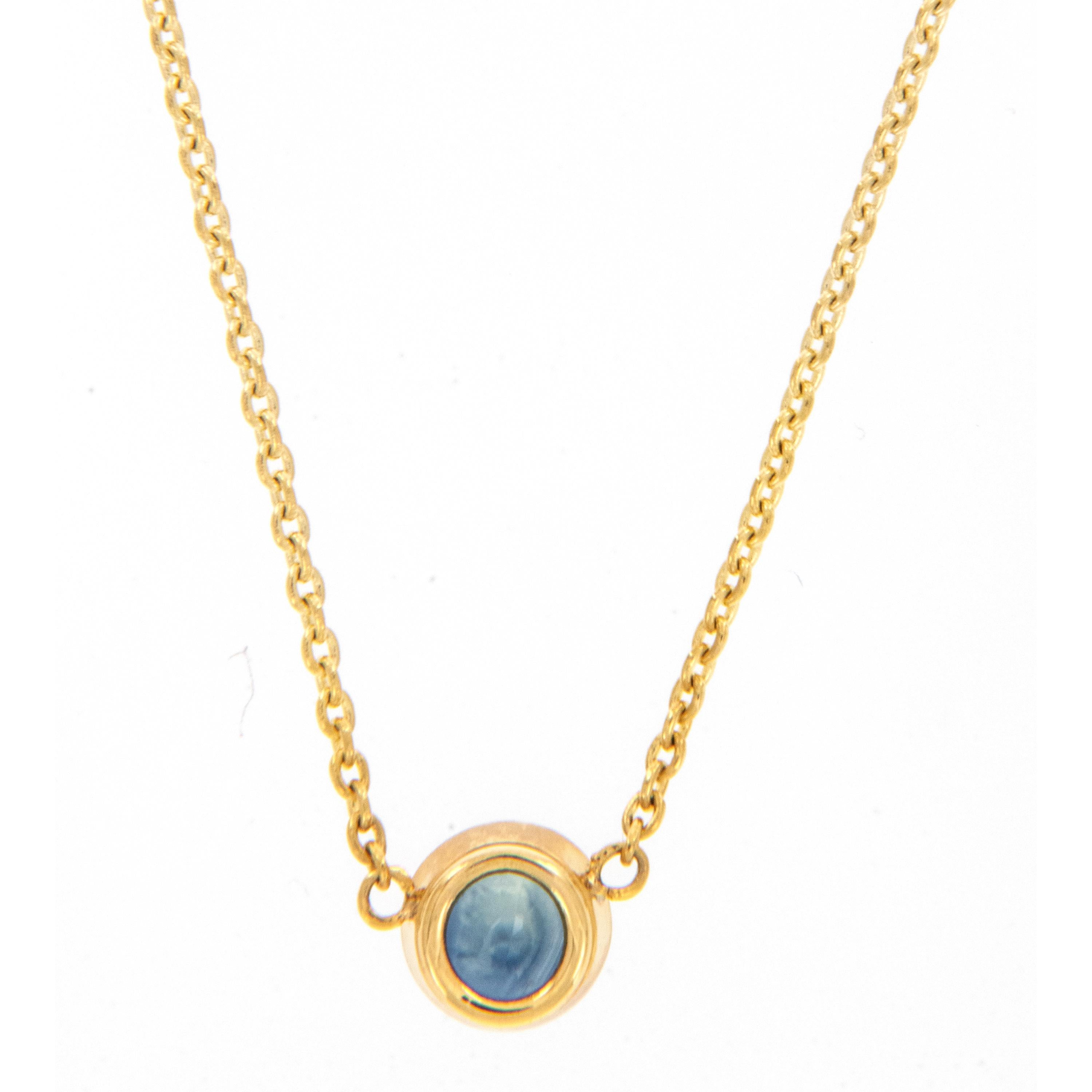 Contemporary 14 Karat Yellow Gold 0.29 Carat Blue Sapphire Solitaire Bezel Necklace For Sale