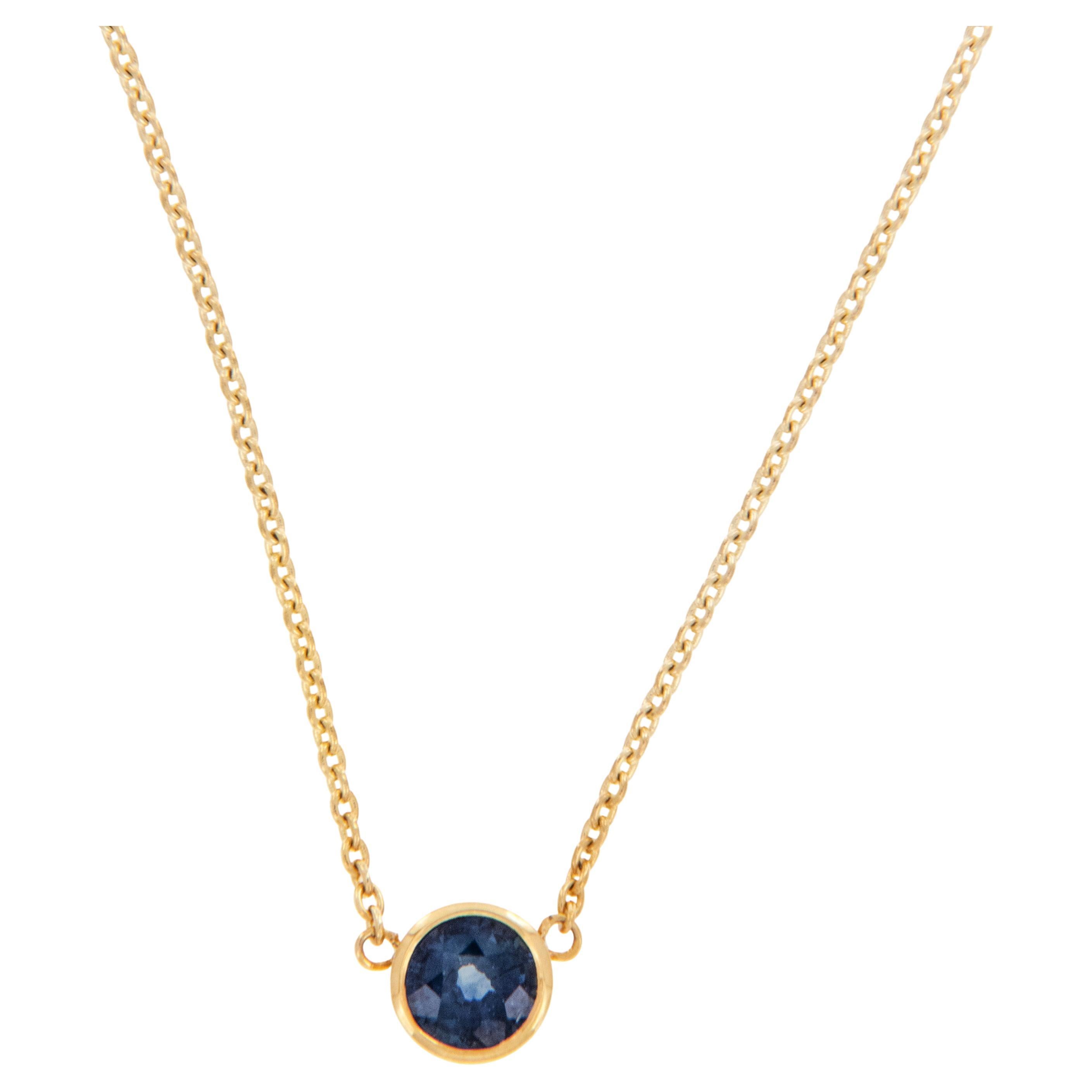 14 Karat Yellow Gold 0.29 Carat Blue Sapphire Solitaire Bezel Necklace