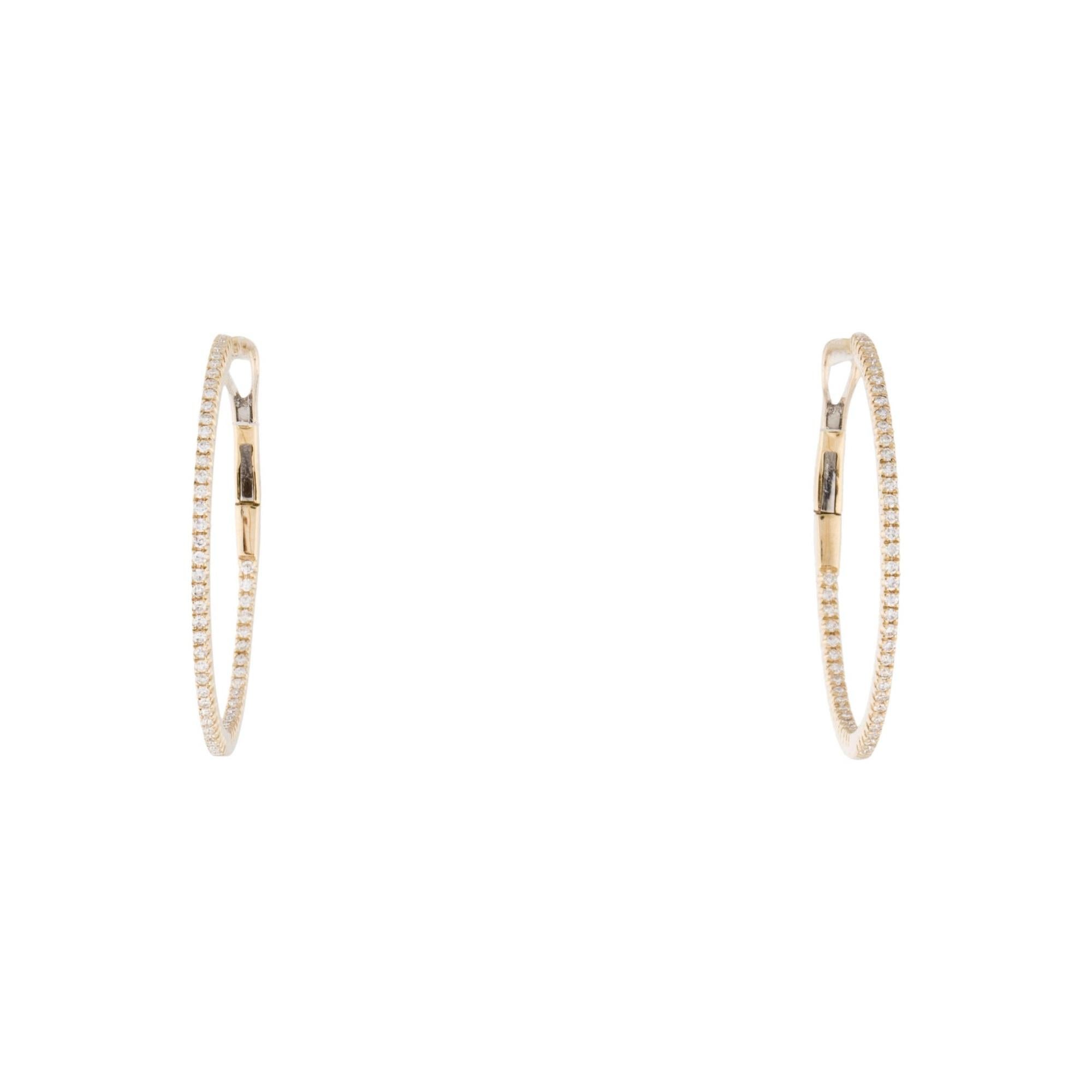 Contemporary 14 Karat Yellow Gold 0.30 Carat Diamond Skinny Hoop Earrings For Sale