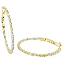 14 Karat Yellow Gold 0.30 Carat Diamond Skinny Hoop Earrings