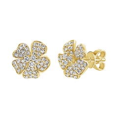 14 Karat Yellow Gold 0.34 Carat Diamond Flower Stud Earrings