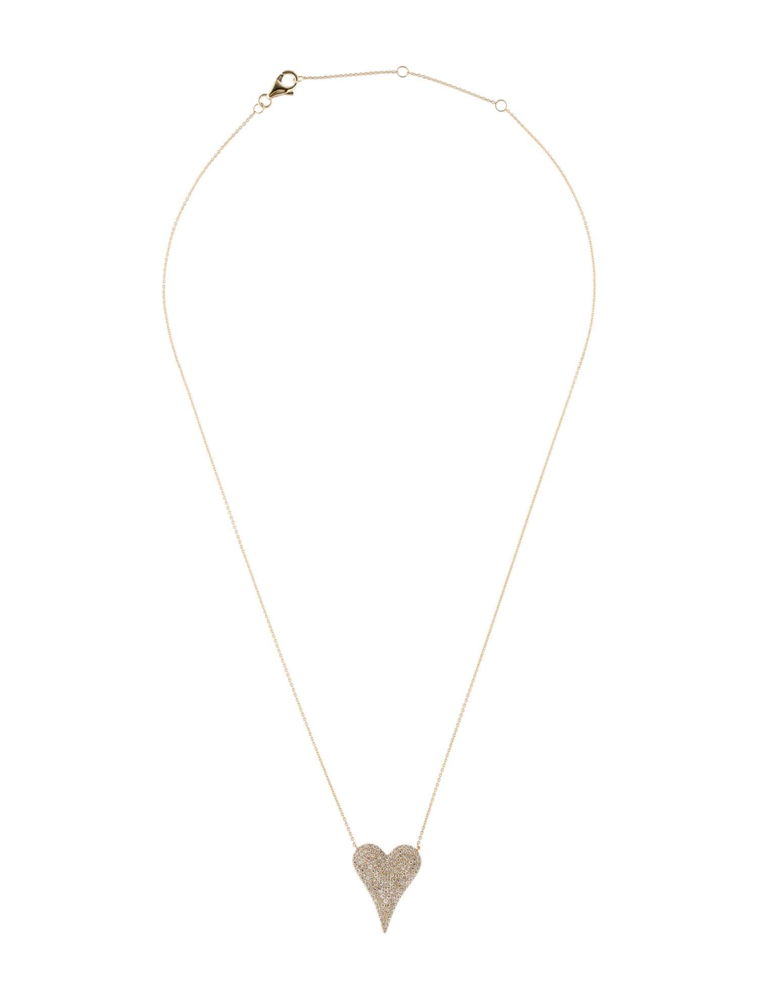 Round Cut 14 Karat Yellow Gold 0.36 Carat Diamond Heart Necklace For Sale