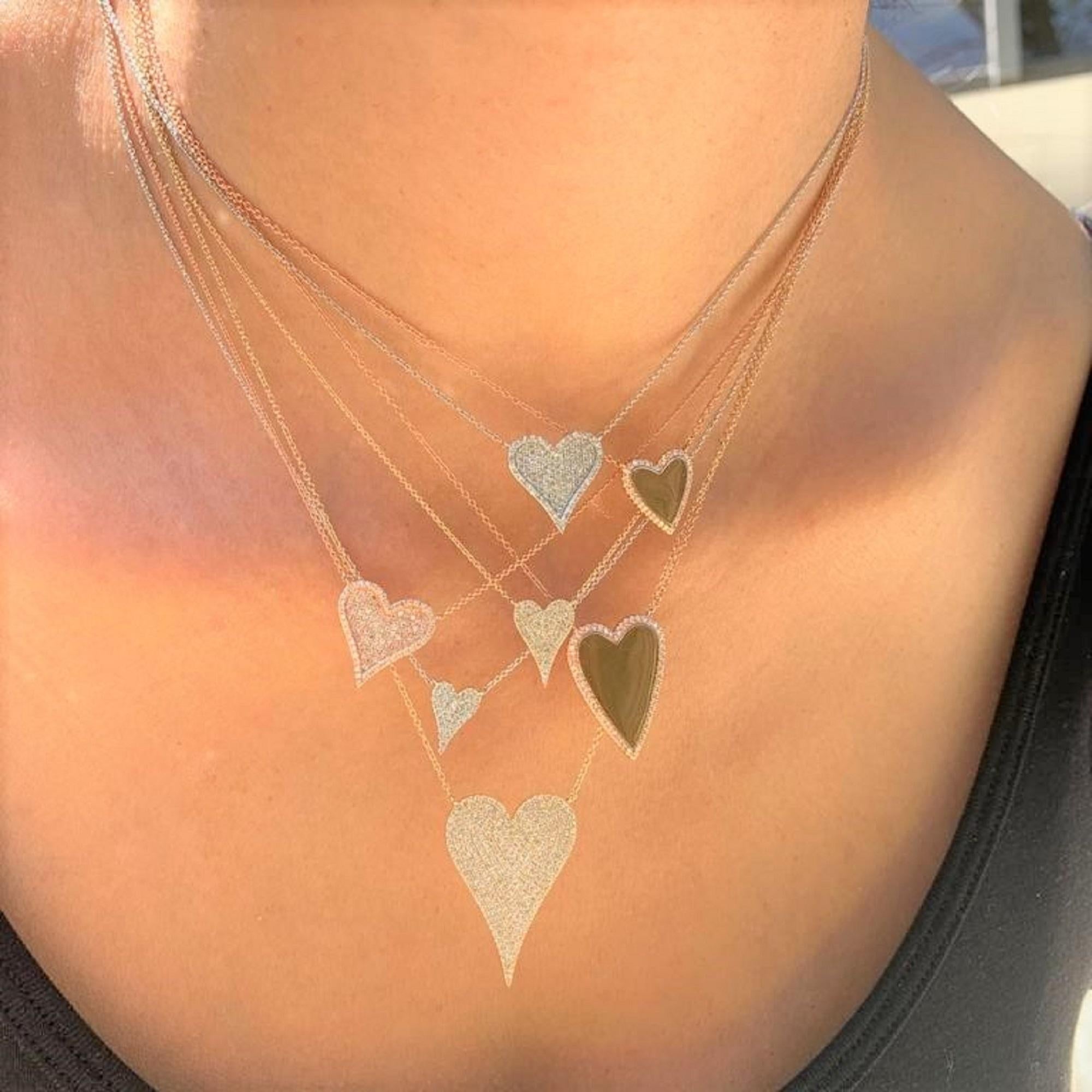 Women's 14 Karat Yellow Gold 0.36 Carat Diamond Heart Necklace For Sale