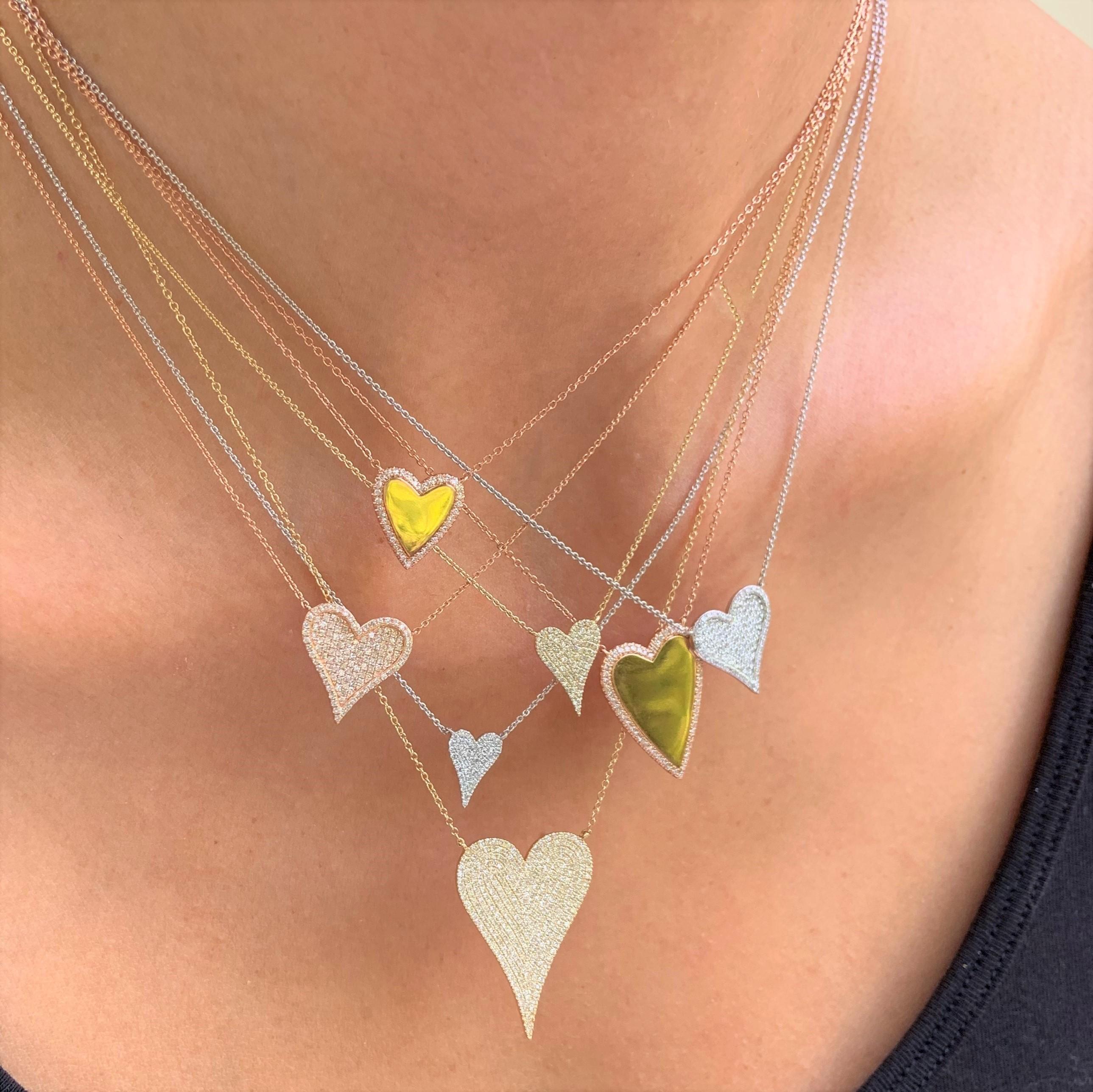 14 Karat Yellow Gold 0.36 Carat Diamond Heart Necklace For Sale 1