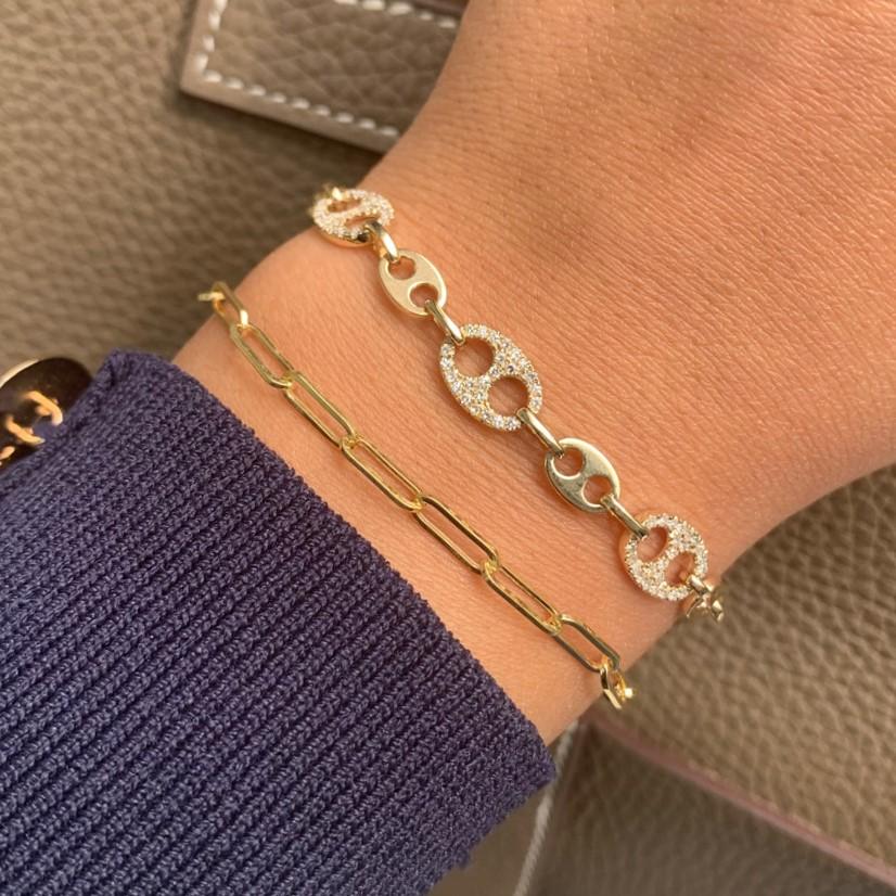 Contemporaneo Bracciale A Link in oro giallo 14 carati con diamanti da 0,38 carati in vendita