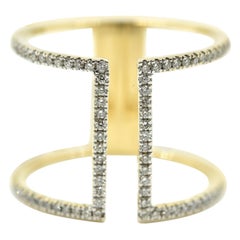 14 Karat Yellow Gold, 0.40 Carat Round Diamond, Freeform Geometric Band